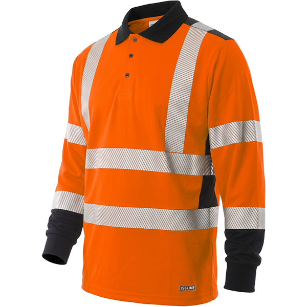 Issa Polo Manica Lunga Alta visibilita' Raylong Arancio FLUO/NERO - ISSA LINE